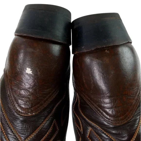 Tony Lama Cowboy Boots Brown Leather Mens 10.5 A Narrrow Width Vintage Western